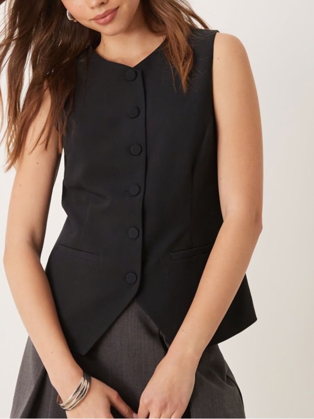 Abercrombie & Fitch linen blend Black Sleeveless blazer Button up Vest sz large